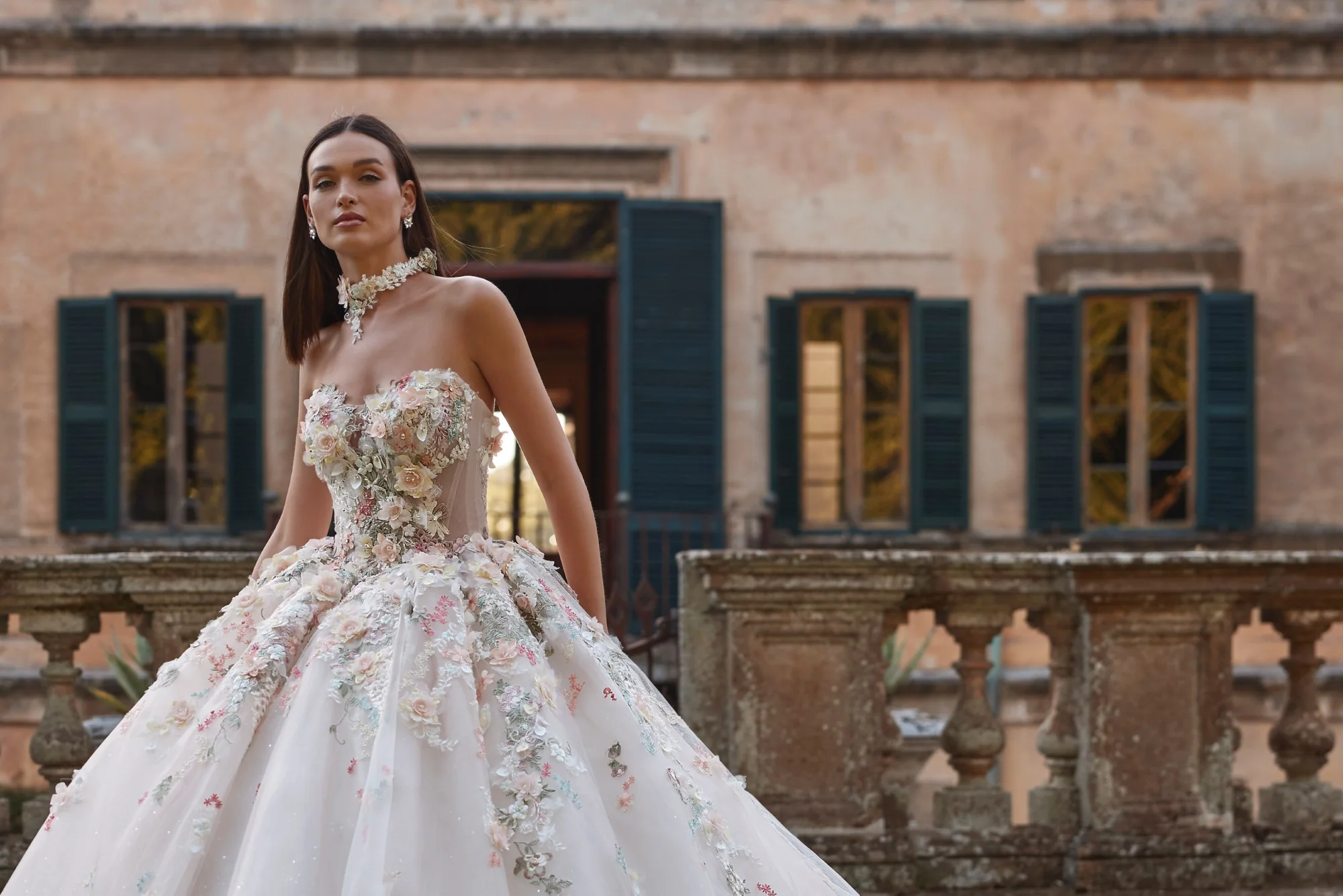 Veni Infantino floral appliqué designer wedding gown at Wife To Be Warrington
